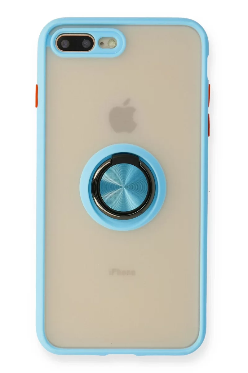 Newface Apple iPhone 7 Plus Kılıf Montreal Yüzüklü Silikon Kapak - Buz Mavi