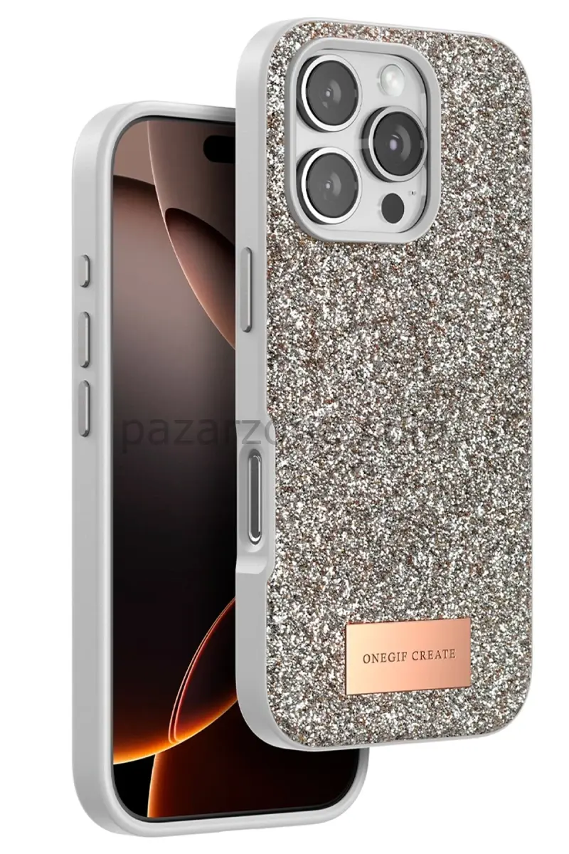 Onegif Apple iPhone 16 Pro Bright Simli Kapak - Gold