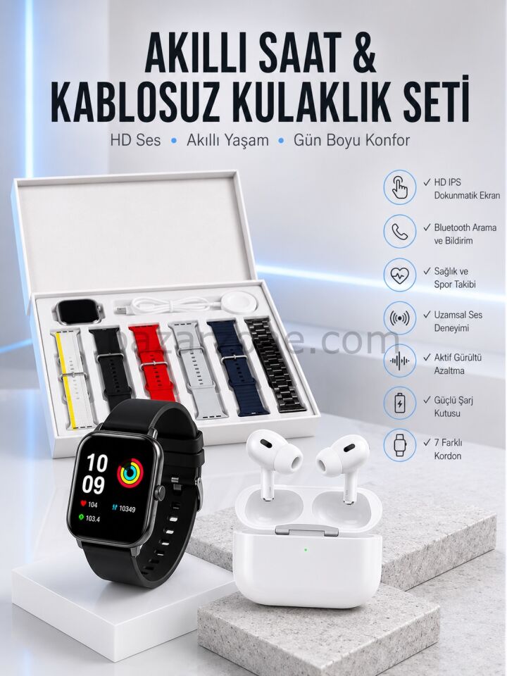 7 Kordonlu Akıllı Saat Ve Yeni Nesil Kulaklık Dokunmatik Ekran Android ve İOS Uyumlu