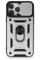 Newface Apple iPhone 15 Pro Kılıf Pars Lens Yüzüklü Silikon - Gümüş