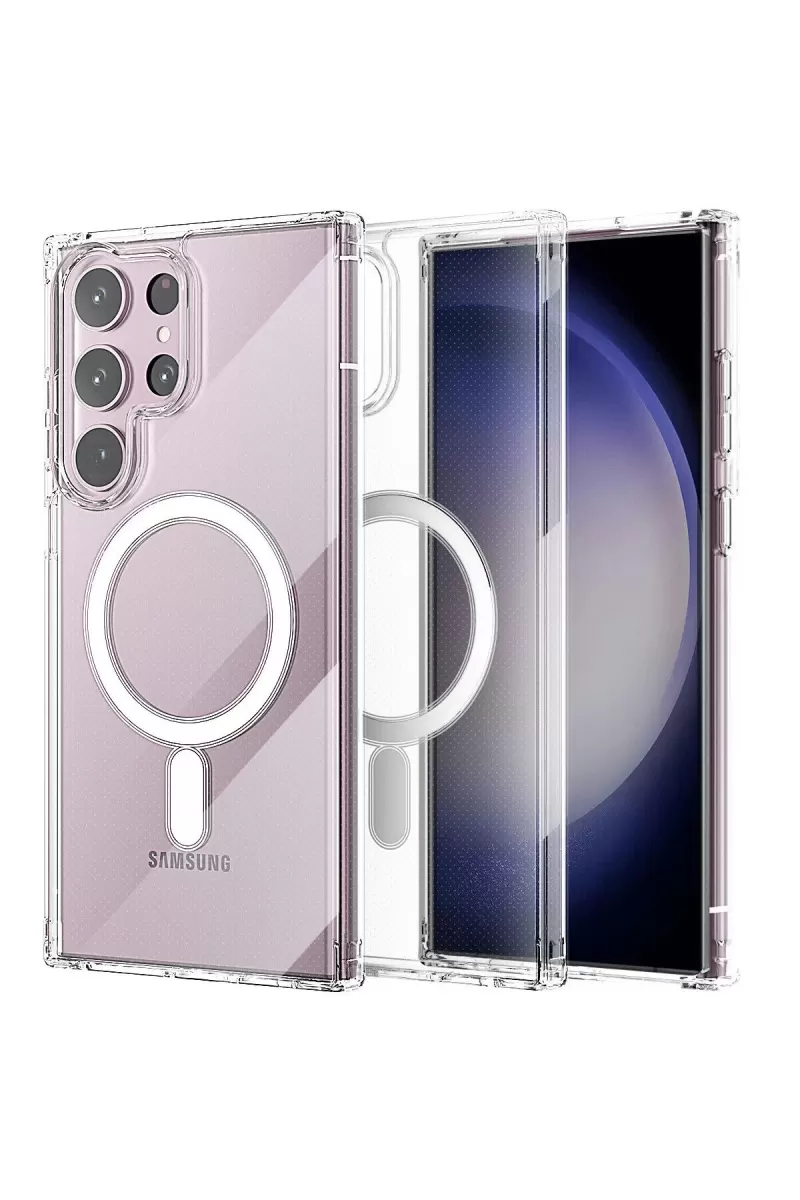 Newface Samsung Galaxy S23 Ultra Kılıf Magneticsafe Şeffaf Silikon - Şeffaf