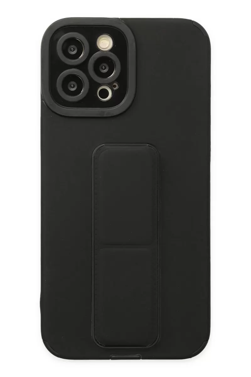 Newface Apple iPhone 12 Pro Max Kılıf Mega Standlı Silikon - Siyah