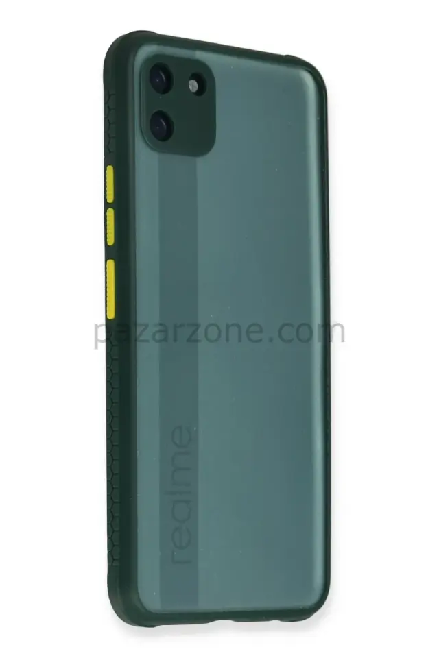 Newface Realme C11 Kılıf Miami Şeffaf Silikon - Koyu Yeşil