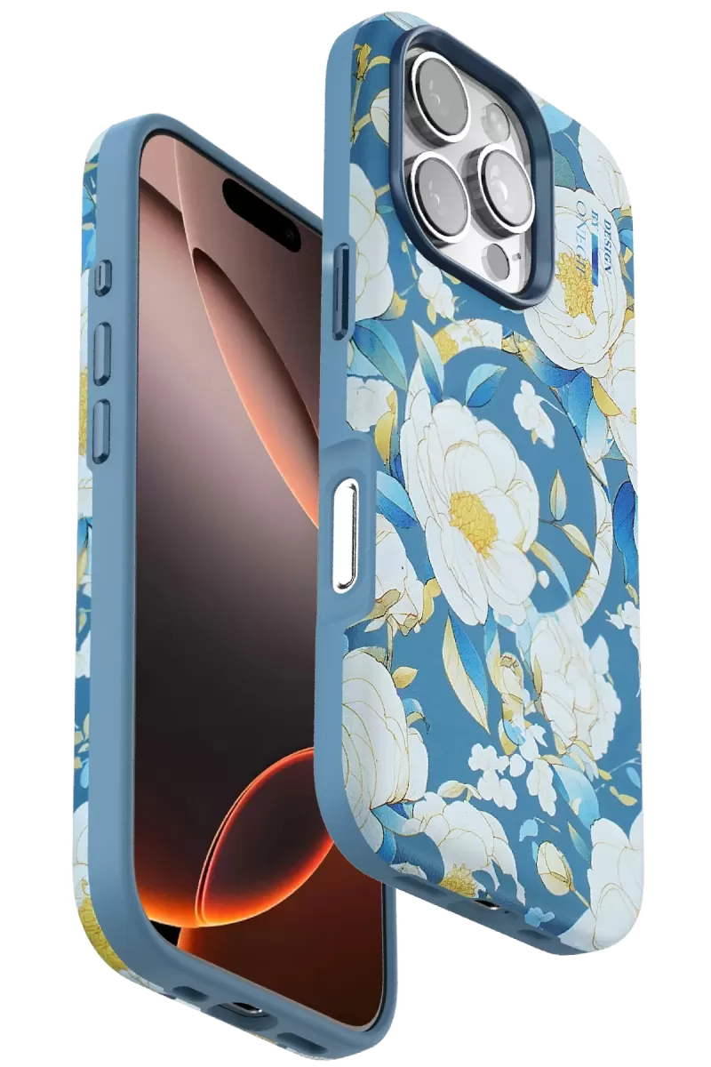 Onegif Apple iPhone 16 Pro Flower Series Magsafe Kapak - Mavi