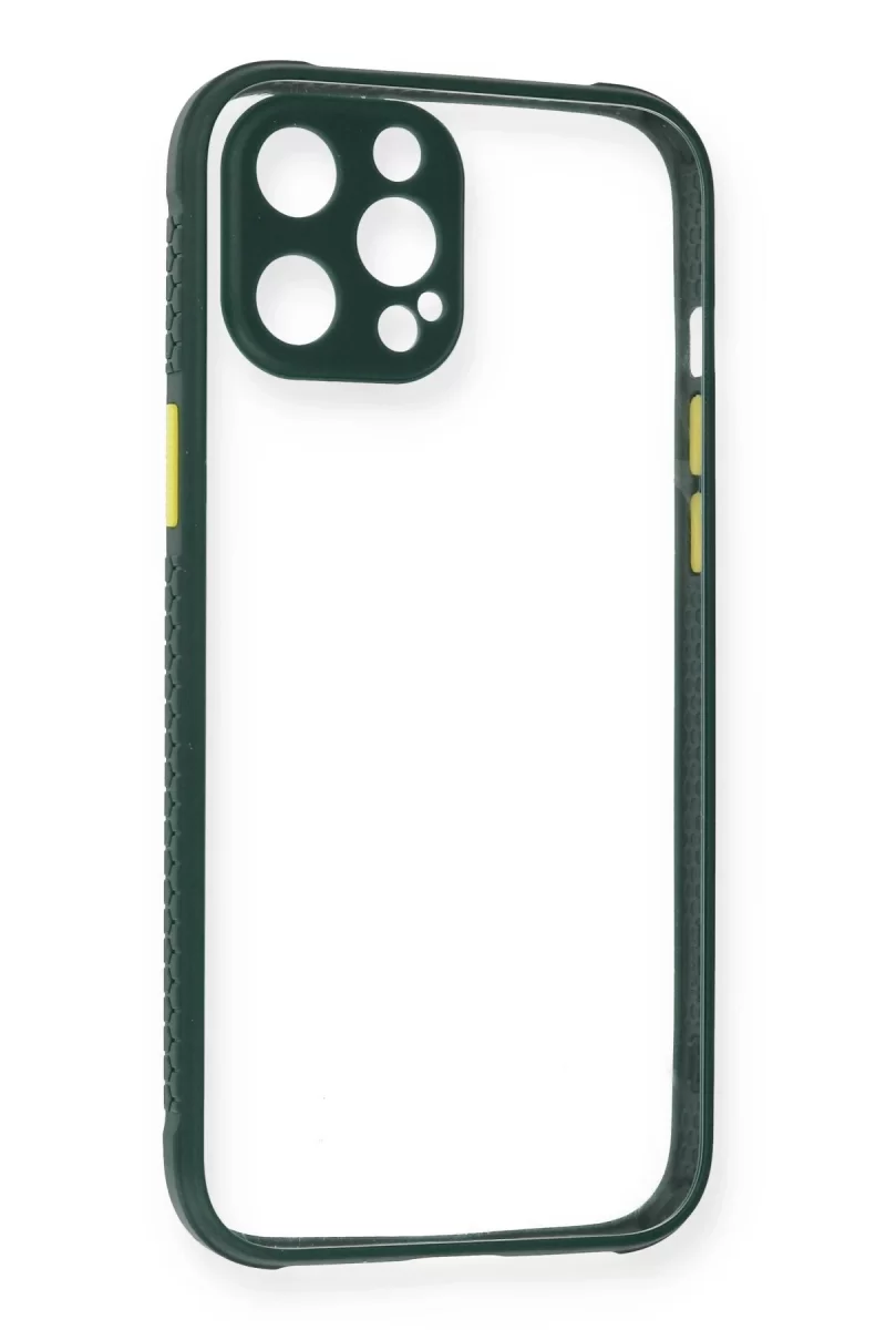 Newface Apple iPhone 12 Pro Max Kılıf Miami Şeffaf Silikon - Koyu Yeşil