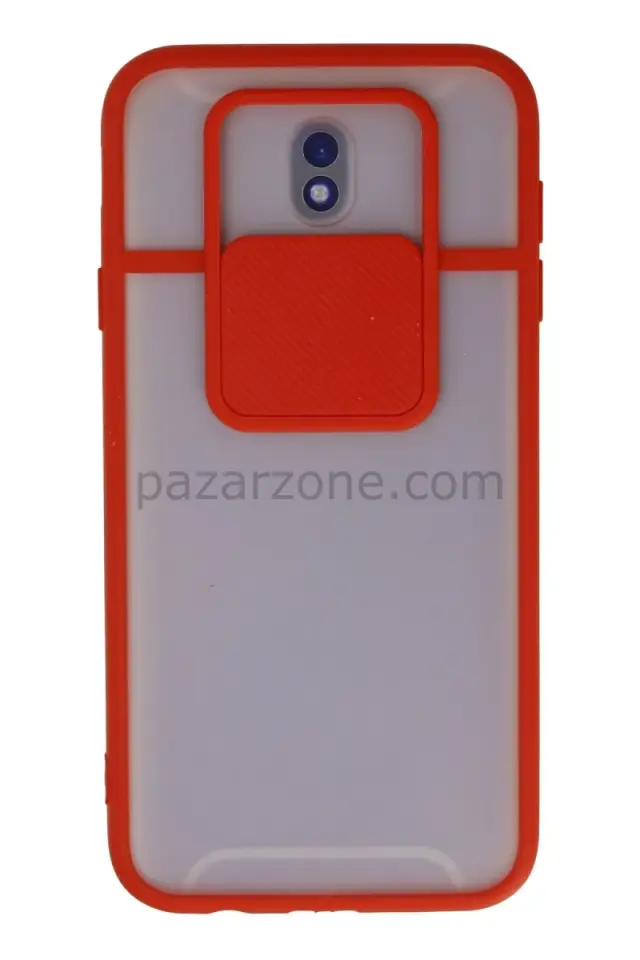 Newface Samsung Galaxy J7 Pro / J730 Kılıf Palm Buzlu Kamera Sürgülü Silikon - Kırmızı