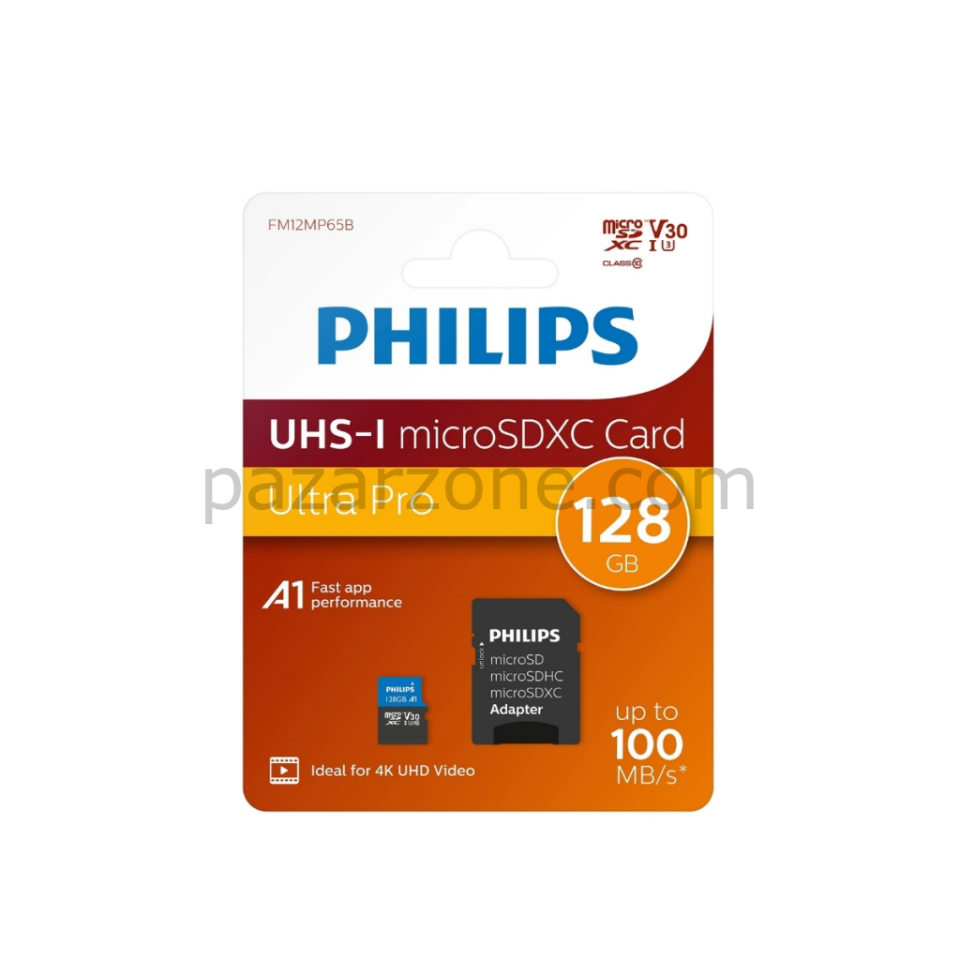 PHILIPS FM12MP65B, 128GB, SDXC, UHS-I, V30, Class10, MicroSD Kart Bellek (SD Adaptörlü)
