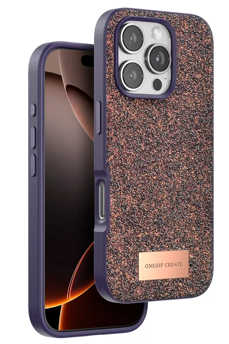 Onegif Apple iPhone 16 Pro Max Bright Simli Kapak - Derin Mor