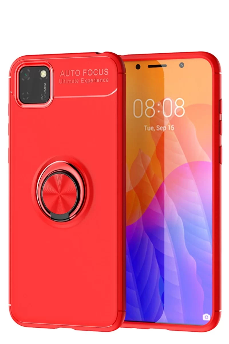 Newface Huawei Y5P Kılıf Range Yüzüklü Silikon - Kırmızı