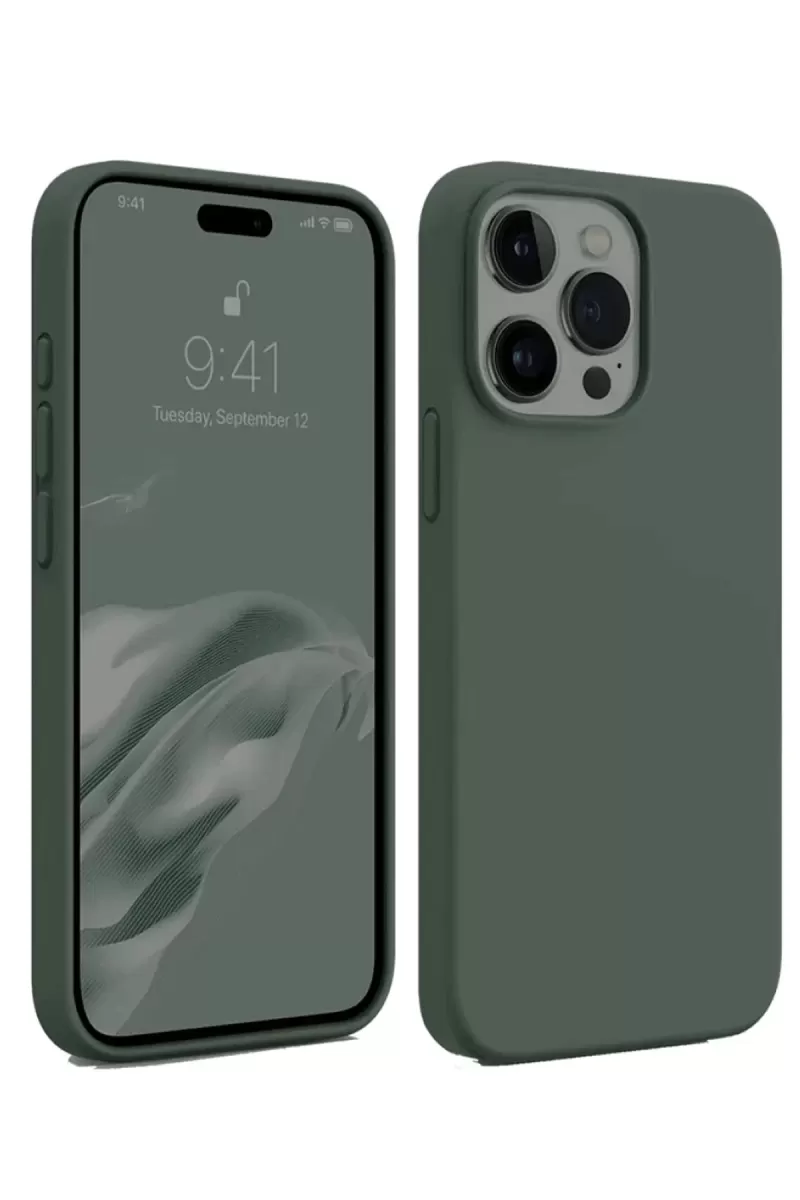 Newface Apple iPhone 15 Pro Kılıf First Silikon - Koyu Yeşil