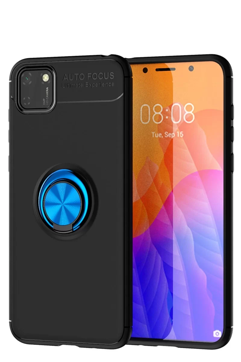 Newface Huawei Y5P Kılıf Range Yüzüklü Silikon - Siyah-Mavi