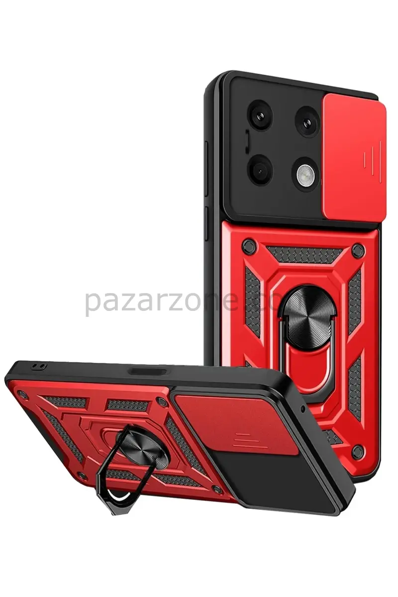 Newface Xiaomi Redmi Note 13 4G Kılıf Pars Lens Yüzüklü Silikon - Kırmızı