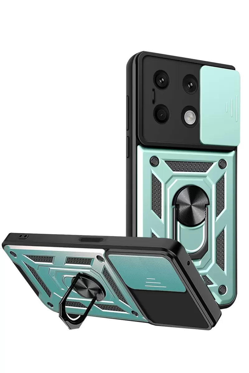 Newface Xiaomi Redmi Note 13 4G Kılıf Pars Lens Yüzüklü Silikon - Yeşil