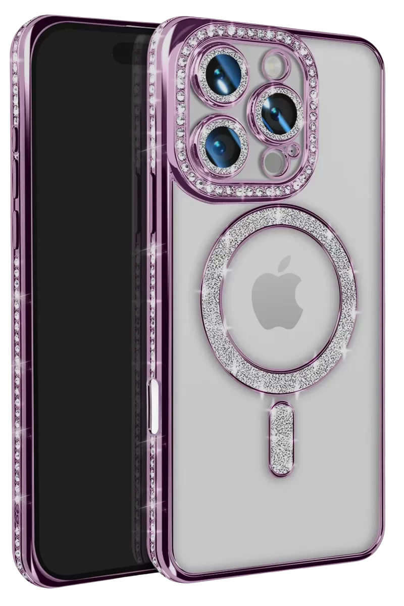 Newface Apple iPhone 16 Pro Max Kılıf Joke Simli Magneticsafe Kılıf - Derin Mor