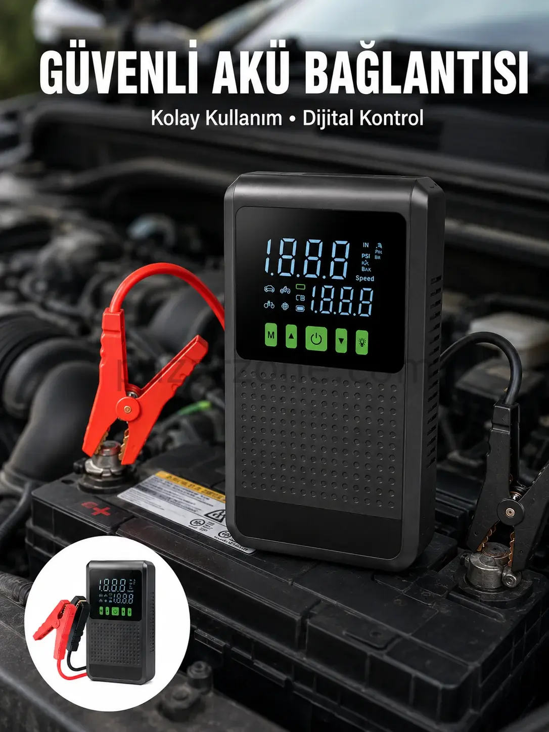 12.000 mAh Şarjlı Araç Akü Takviye ve Işıklı Hava Kompresörü Yeni Nesil
