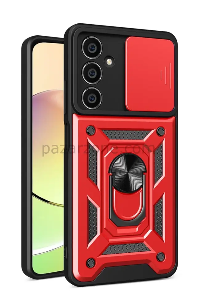 Newface Samsung Galaxy A05 Kılıf Pars Lens Yüzüklü Silikon - Kırmızı