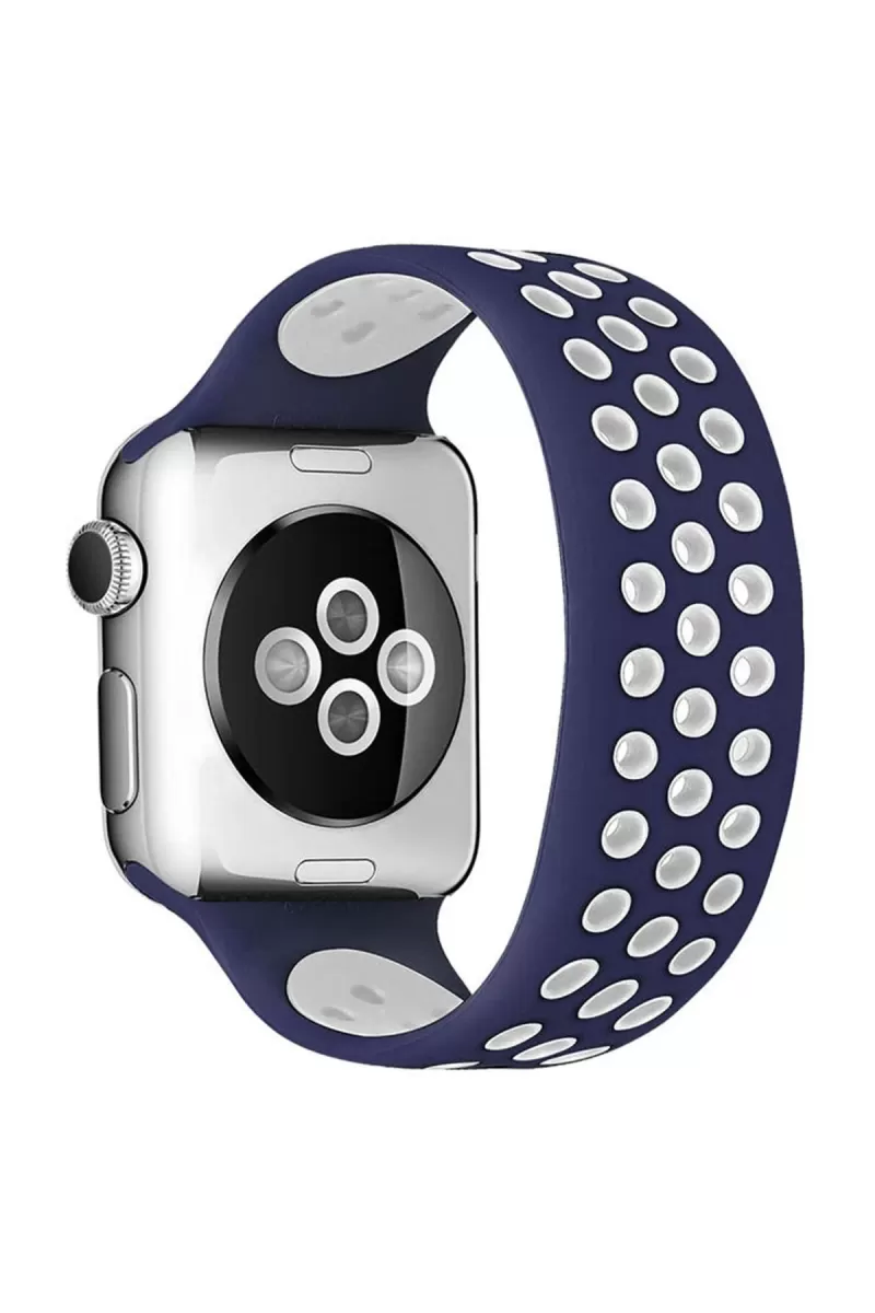 Newface Apple Watch 42mm Ayarlı Delikli Silikon Kordon - Lacivert-Beyaz