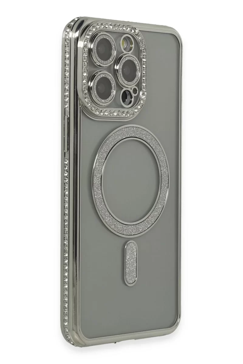 Newface Apple iPhone 15 Pro Kılıf Joke Simli Magneticsafe Kılıf - Gri