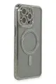 Newface Apple iPhone 15 Pro Kılıf Joke Simli Magneticsafe Kılıf - Gri