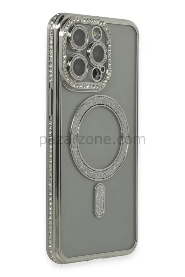 Newface Apple iPhone 15 Pro Kılıf Joke Simli Magneticsafe Kılıf - Gri