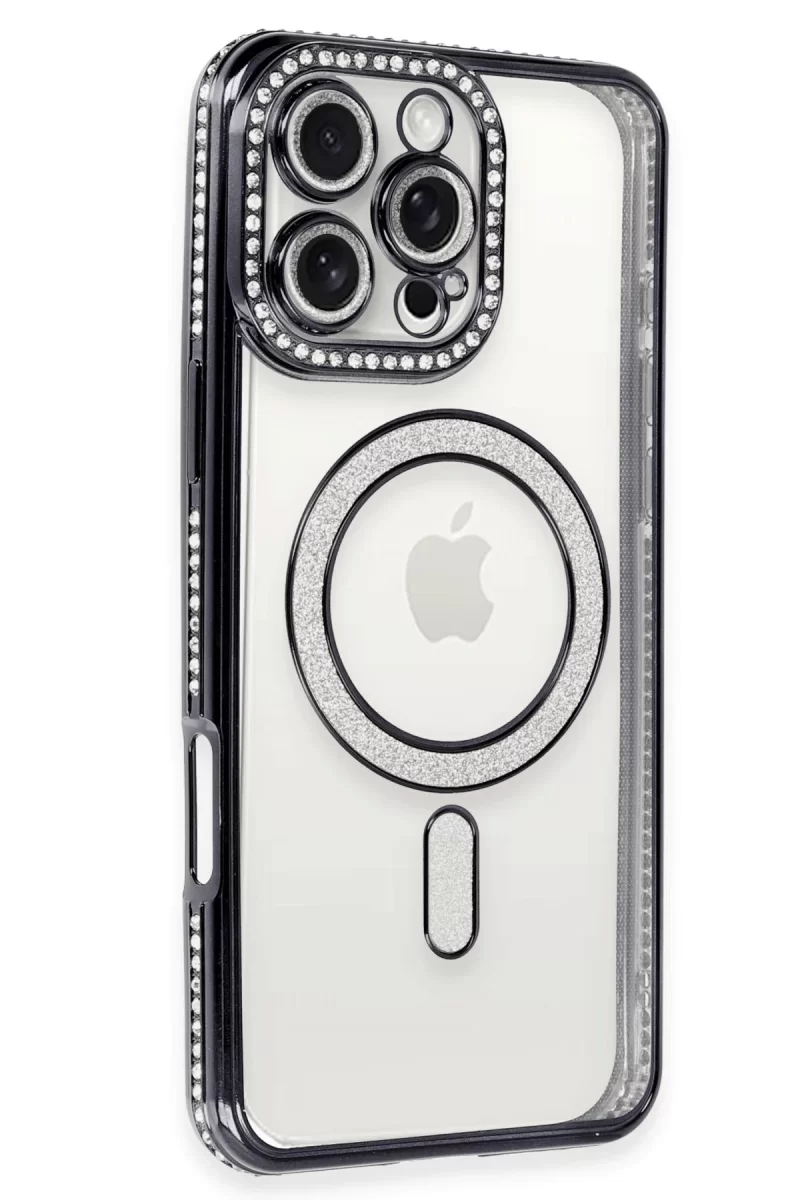 Newface Apple iPhone 16 Pro Max Kılıf Joke Simli Magneticsafe Kılıf - Gri