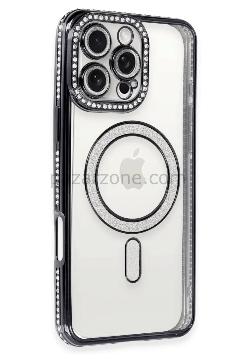 Newface Apple iPhone 16 Pro Max Kılıf Joke Simli Magneticsafe Kılıf - Gri