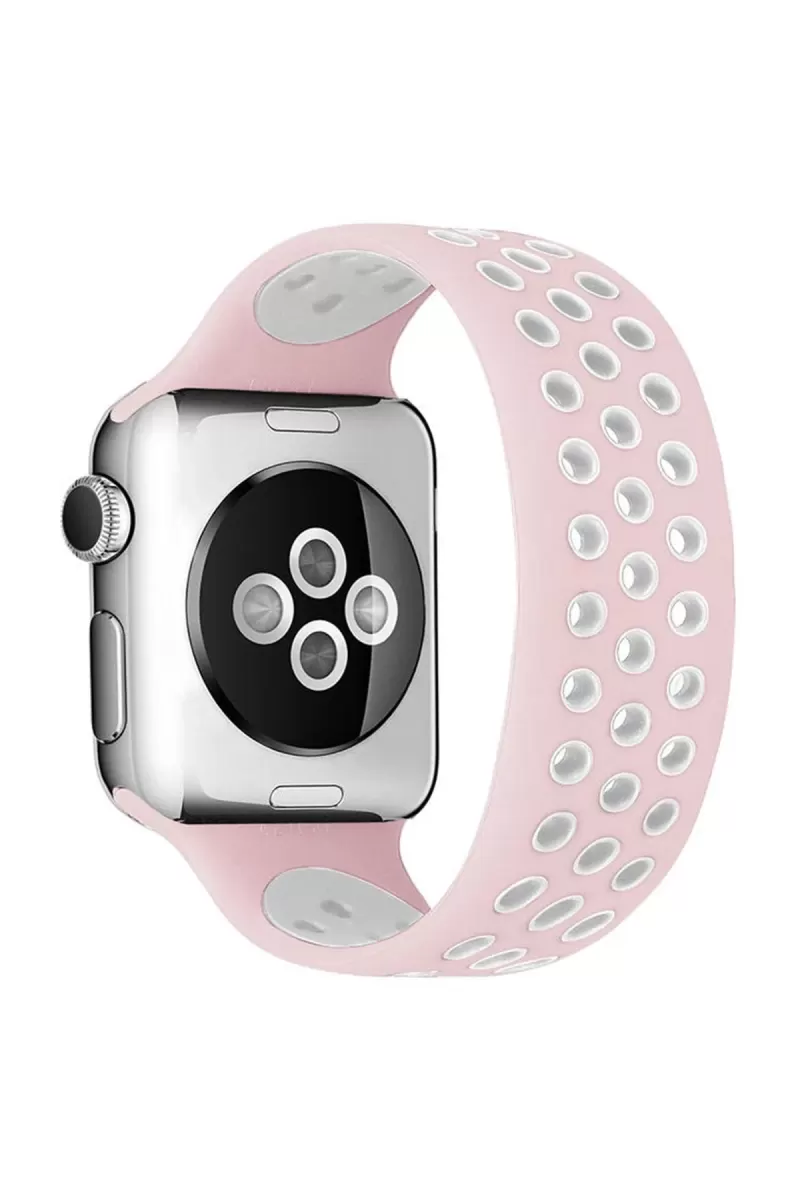 Newface Apple Watch 42mm Ayarlı Delikli Silikon Kordon - Pembe-Beyaz