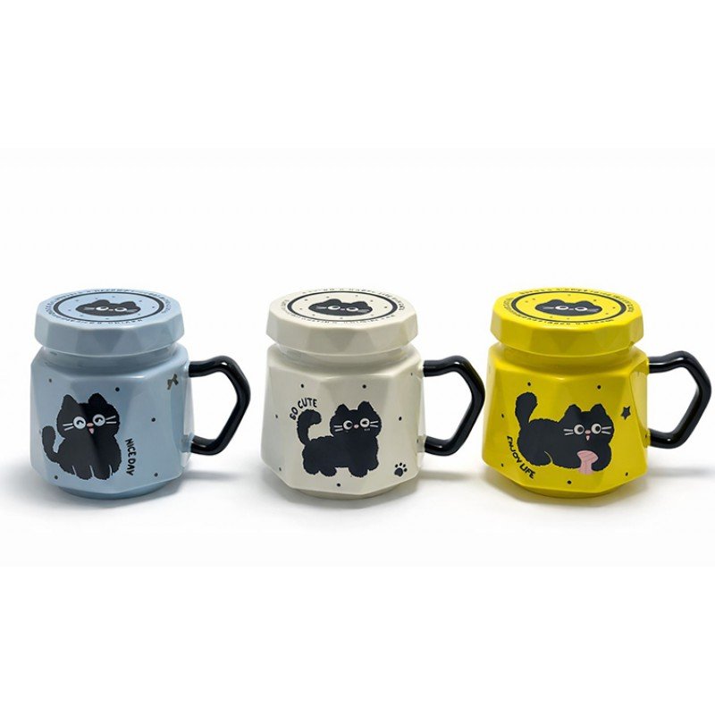 Kedi Desenli Kapaklı Seramik Kupa Bardak