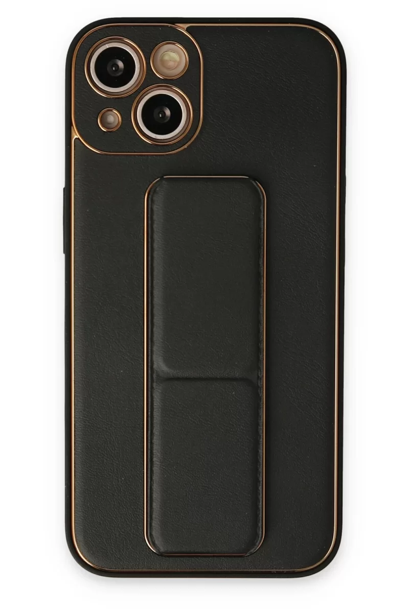 Newface Apple iPhone 14 Plus Kılıf Coco Deri Standlı Kapak - Siyah