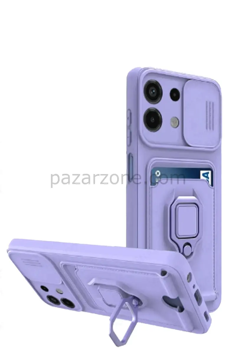 Newface Xiaomi Redmi Note 13 4G Kılıf Zuma Kartvizitli Yüzüklü Silikon - Lila
