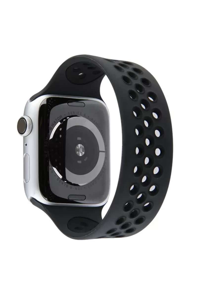 Newface Apple Watch 42mm Ayarlı Delikli Silikon Kordon - Siyah-Siyah