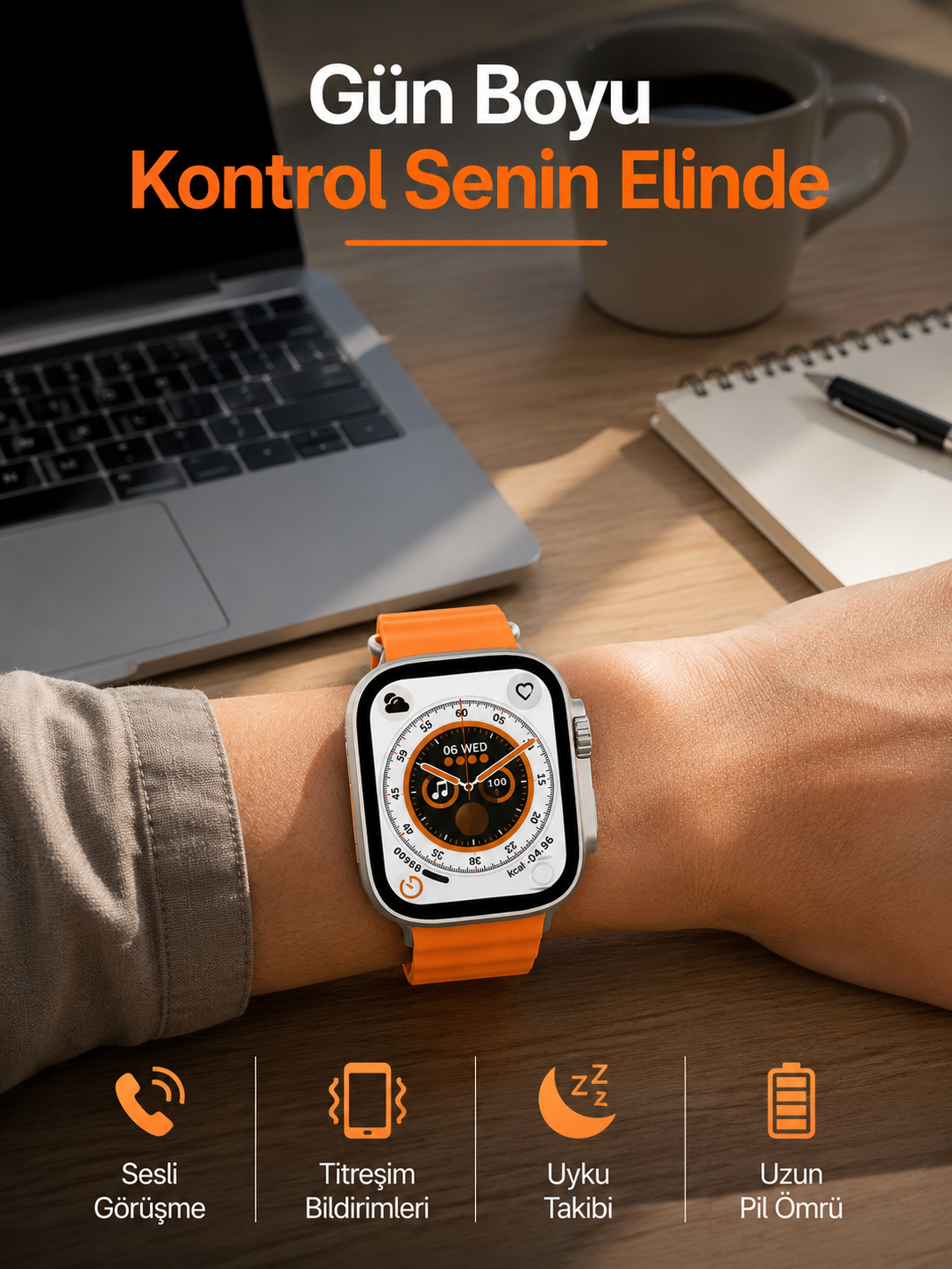 Akıllı Saat GPS Özelliği Bildirim Görme Adımsayar Sesli Görüşme Yapabilen Yeni Nesil