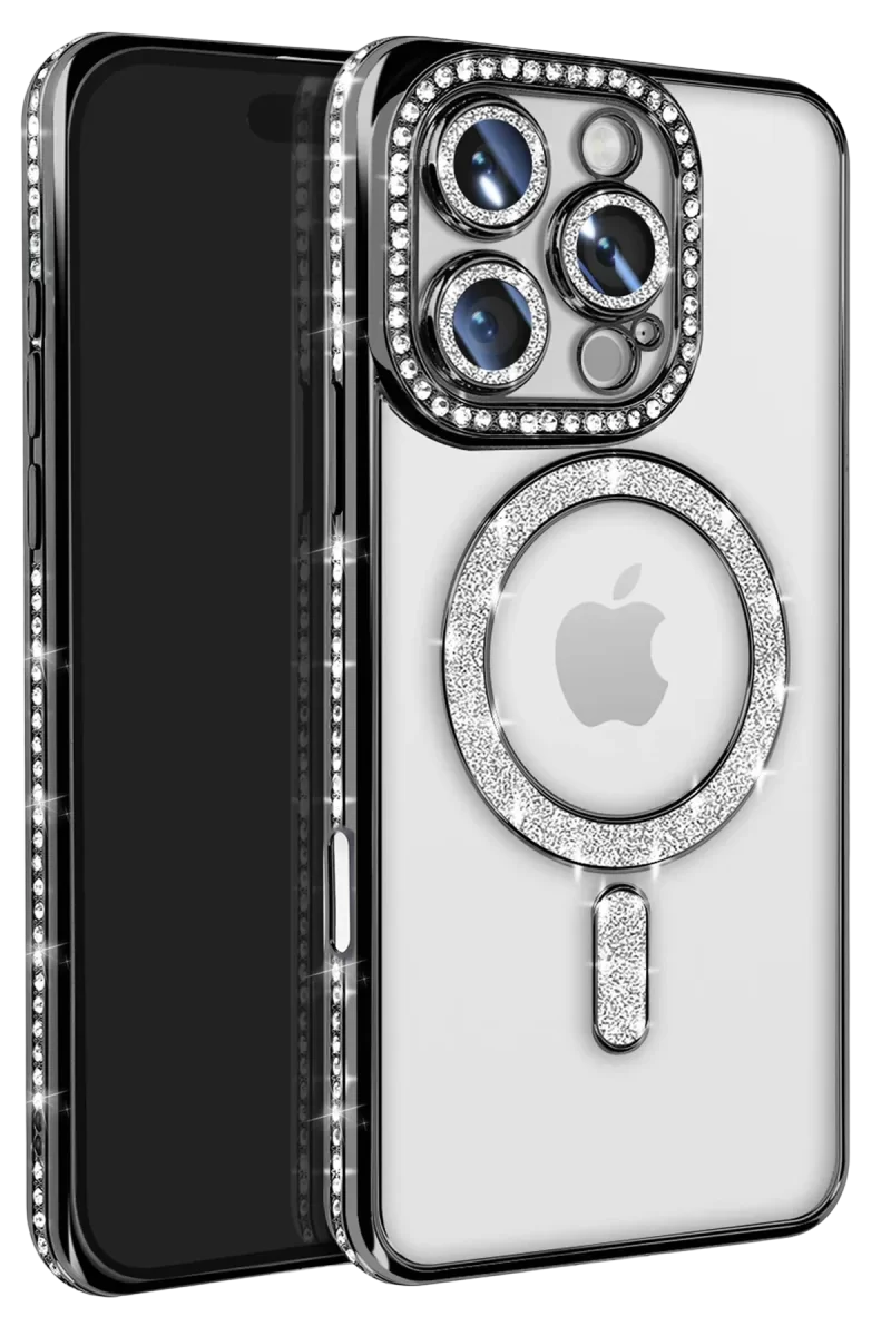 Newface Apple iPhone 16 Pro Max Kılıf Joke Simli Magneticsafe Kılıf - Siyah
