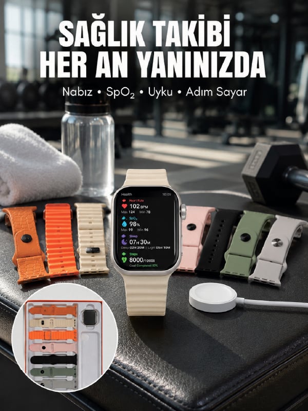 7'li Kordon Setli Akıllı Saat Bluetooth Görüşme Bildirim Destekli Çok Fonksiyonlu Smart Watch