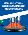 120W Şarj Destekli 3’ü 1 Arada Çoklu Şarj Kablosu – 1.2 Metre