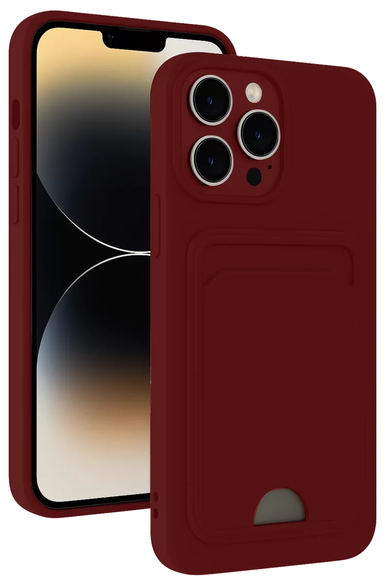 Newface Apple iPhone 15 Pro Kılıf Kelvin Kartvizitli Silikon - Bordo