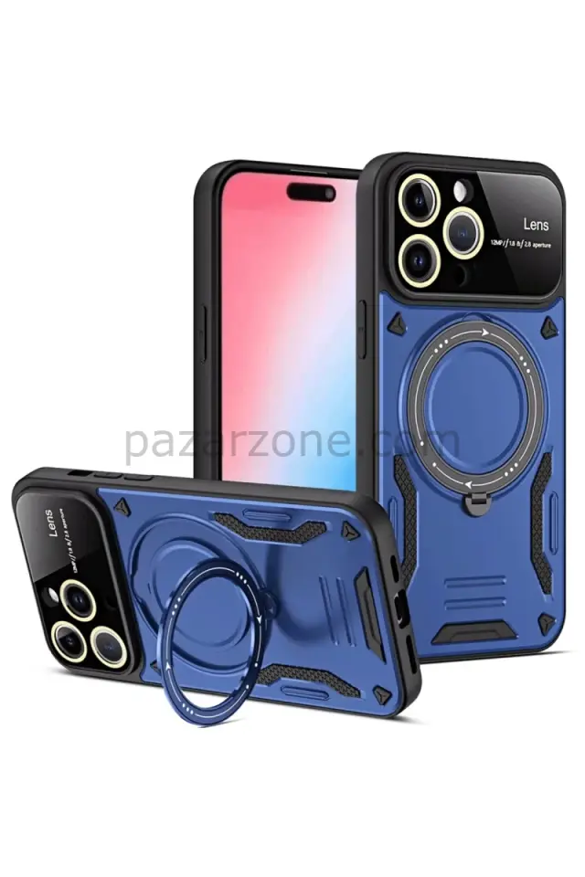 Newface Apple iPhone 16 Pro Max Kılıf Joy Lens Standlı Kapak - Lacivert
