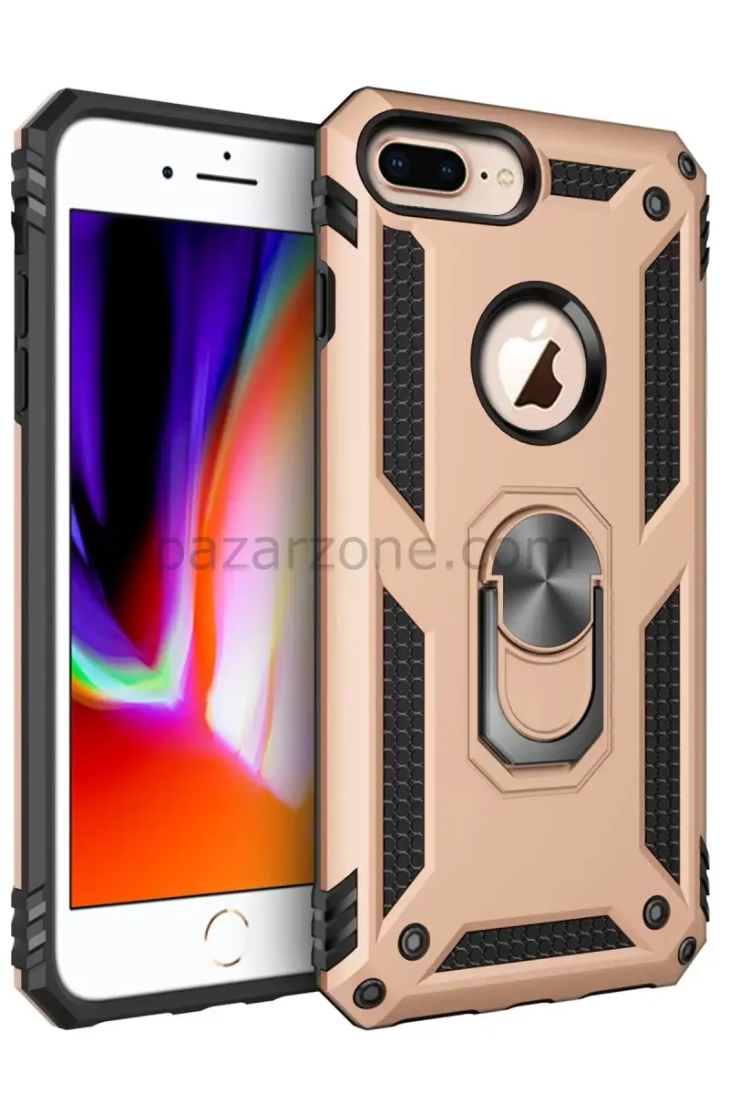 Newface Apple iPhone 7 Plus Kılıf Sofya Yüzüklü Silikon Kapak - Gold