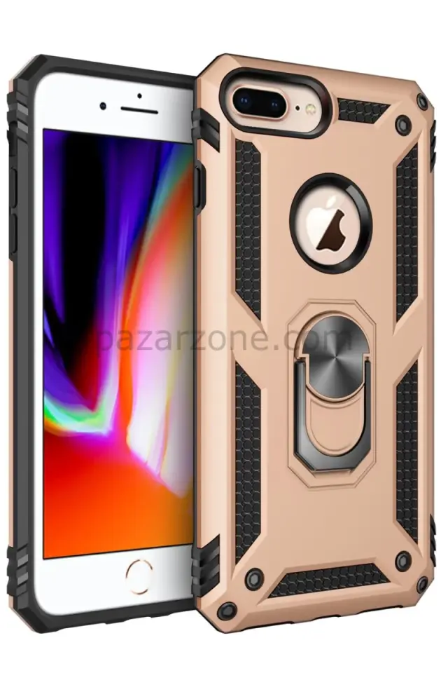 Newface Apple iPhone 7 Plus Kılıf Sofya Yüzüklü Silikon Kapak - Gold