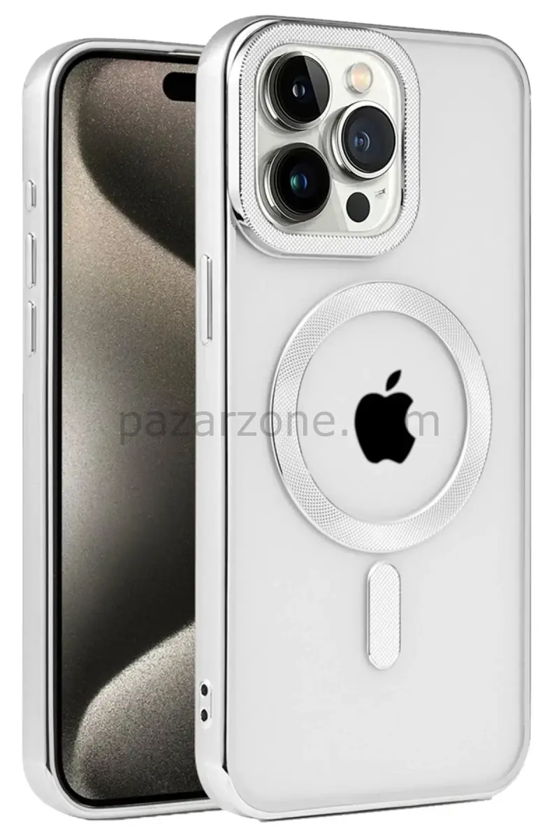 Newface Apple iPhone 15 Pro Kılıf Kronos Magsafe Kapak - Gümüş