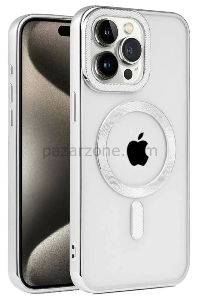 Newface Apple iPhone 15 Pro Kılıf Kronos Magsafe Kapak - Gümüş