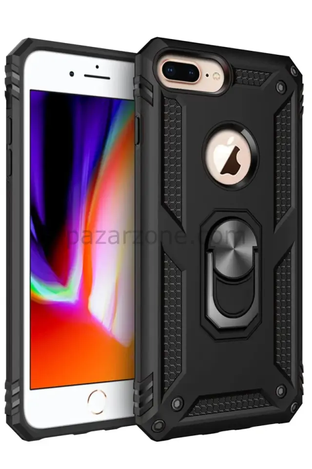Newface Apple iPhone 7 Plus Kılıf Sofya Yüzüklü Silikon Kapak - Siyah