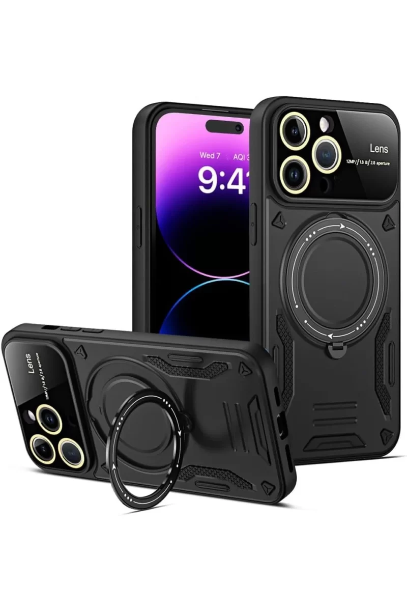 Newface Apple iPhone 16 Pro Max Kılıf Joy Lens Standlı Kapak - Siyah