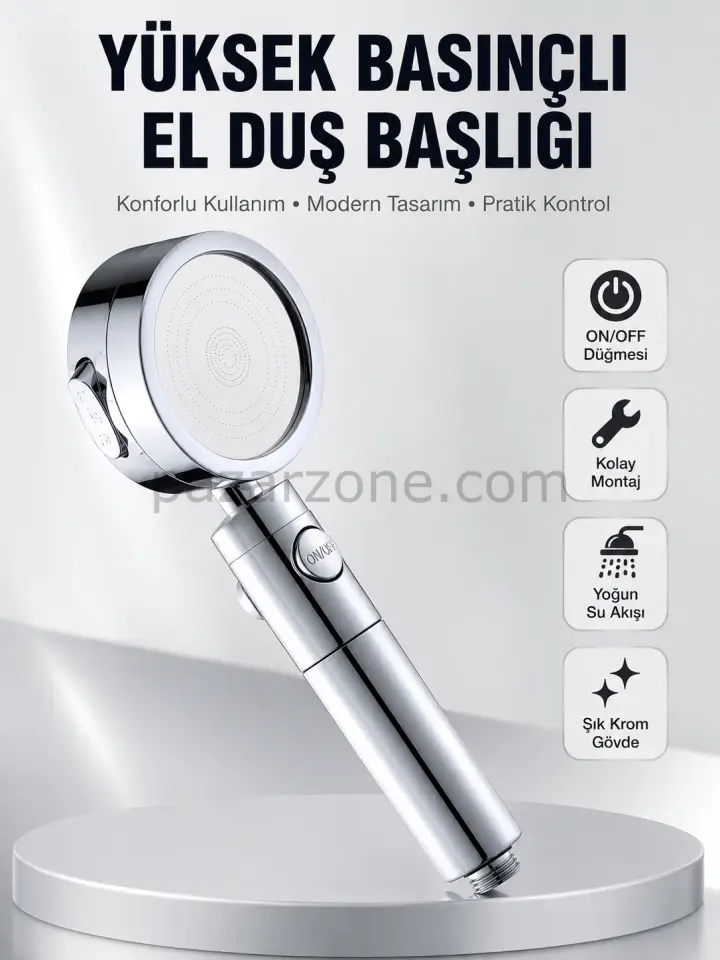 Kolay Montajlı 3 Modlu Yüksek Basınç Duş Başlığı