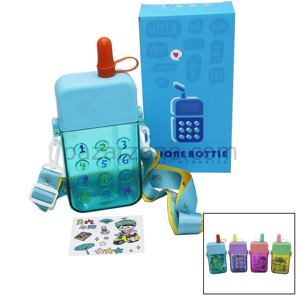 Matara Telefon Modeli Renkli Mika Kristal Suluk Matara Pipetli Vidalı Kapak Askılı 300ml
