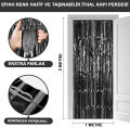 Ekstra Metalize Parlak Saçaklı Arka Fon Perde Siyah