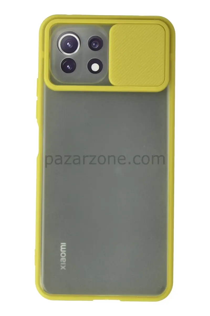 Newface Xiaomi Mİ 11 Lite Kılıf Palm Buzlu Kamera Sürgülü Silikon - Sarı