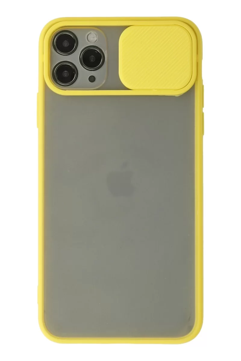 Newface Apple iPhone 11 Pro Max Kılıf Palm Buzlu Kamera Sürgülü Silikon - Sarı
