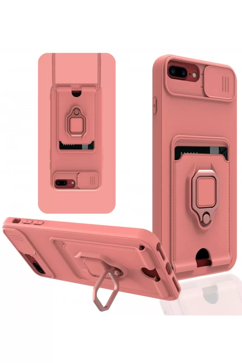 Newface Apple iPhone 7 Plus Kılıf Zuma Kartvizitli Yüzüklü Silikon - Pembe