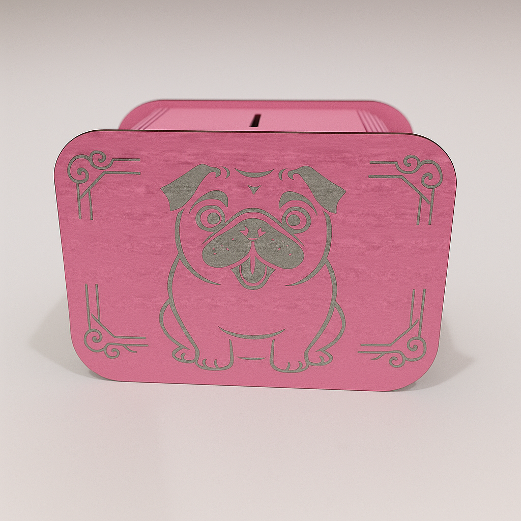 Köpek Kumbara - Ağaç işleme -Ceviz Ağacı-Pembe